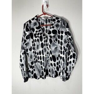 VTG Y2K/90s XL Micropleat Polka Dot Floral Peter Pan Blouse Bell Sleeves Peplum